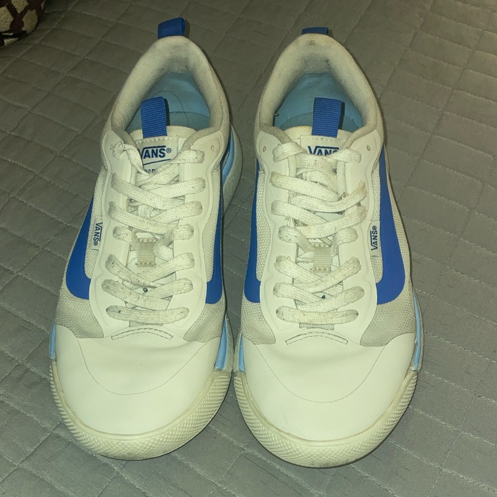 Vans White and Blue Retro Low-Top Sneakers